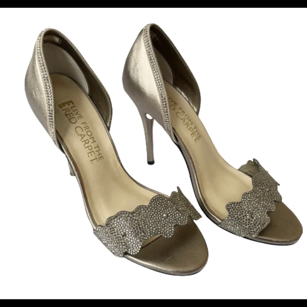 Open Toe Rhinestud accent 4" pewter heels